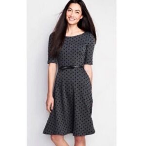 LAND’S END heather grey polka dot fit and flare dress size 6-8